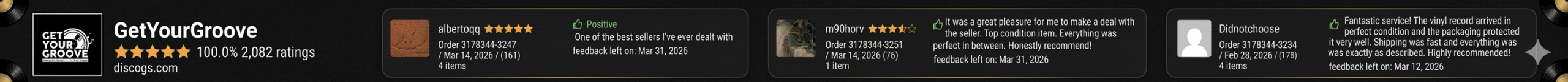 GetYourGroove Discogs Reviews - 100% positieve feedback